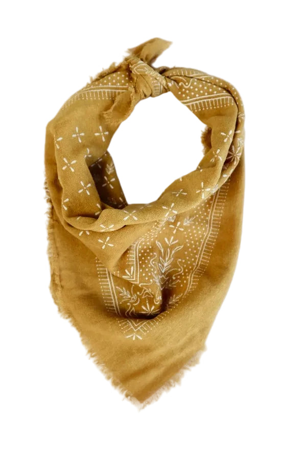 Desert Gold Raw Silk Dyed Bandana - white ink