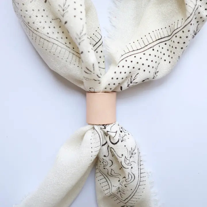 Cream Raw Silk Dyed Bandana - Black Ink