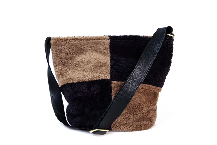 BLACK + BROWN SHEARLING BUCKET BAG