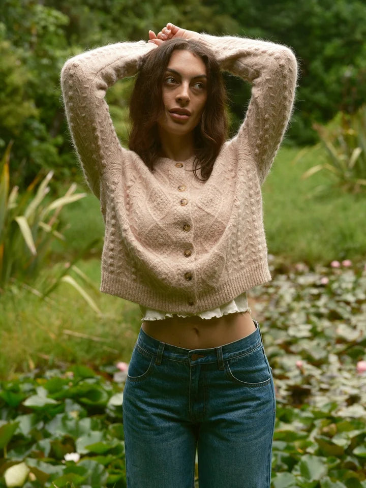Cable Cardigan in Pale Pink