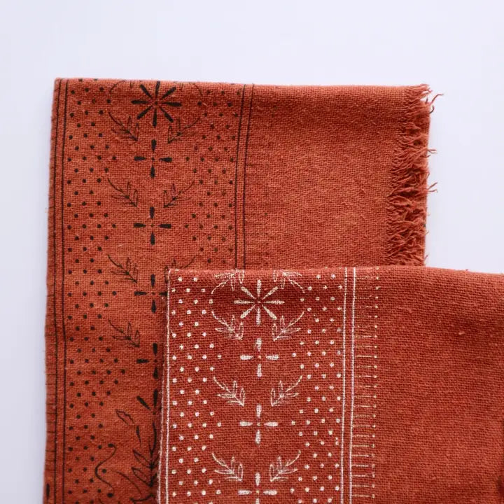 Terracotta Raw Silk Dyed Bandana - White Ink