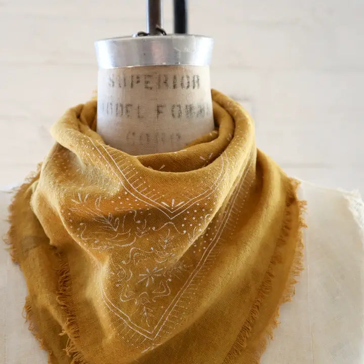 Desert Gold Raw Silk Dyed Bandana - white ink
