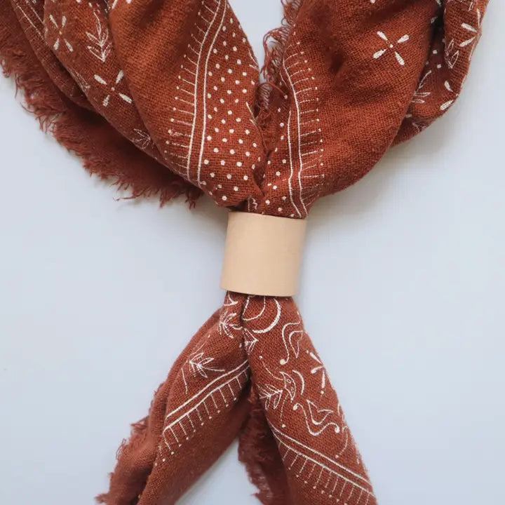 Terracotta Raw Silk Dyed Bandana - White Ink
