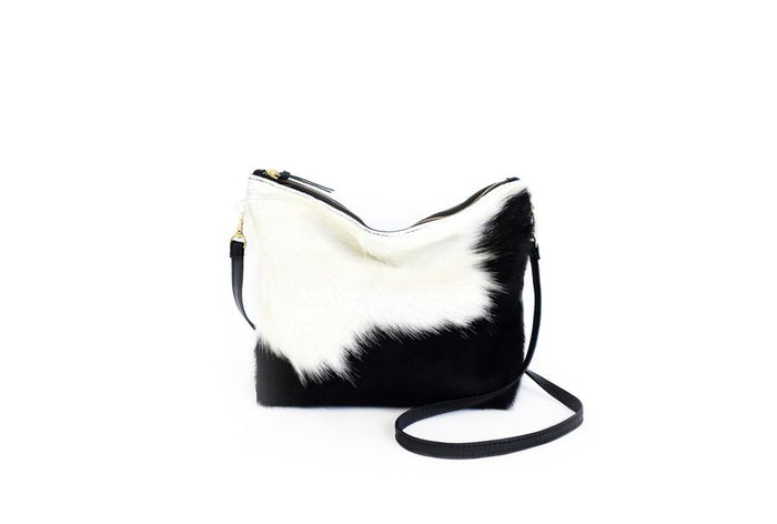 Black + White Cowhide Mini Hobo