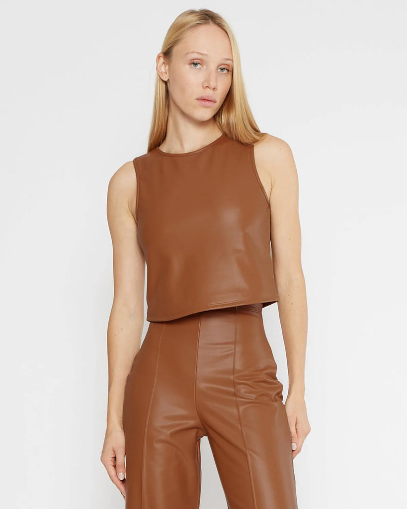 Vegan leather Tank Top in camel