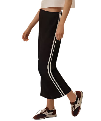 The Linen Crop Stripe Racer Pant in black