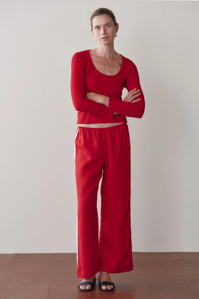 Linen Crop Stripe Pant in Bell Pepper