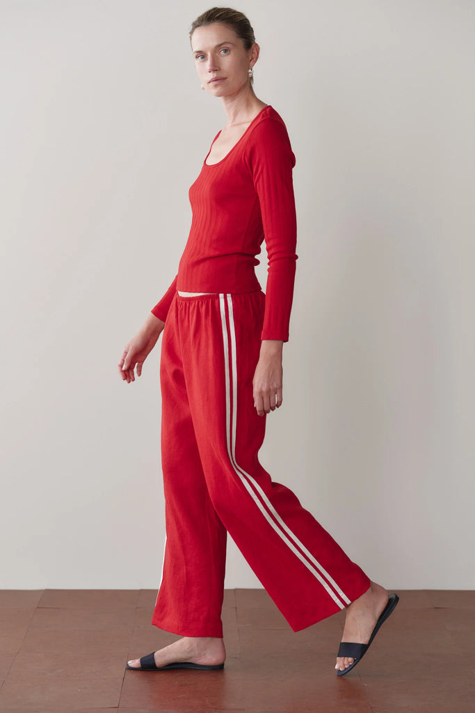 Linen Crop Stripe Pant in Bell Pepper