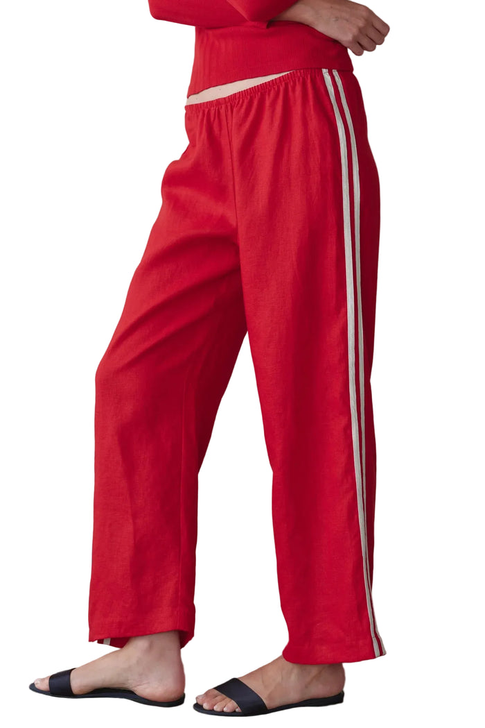 Linen Crop Stripe Pant in Bell Pepper