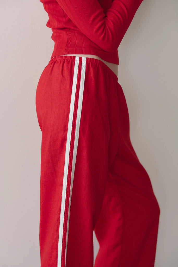 Linen Crop Stripe Pant in Bell Pepper
