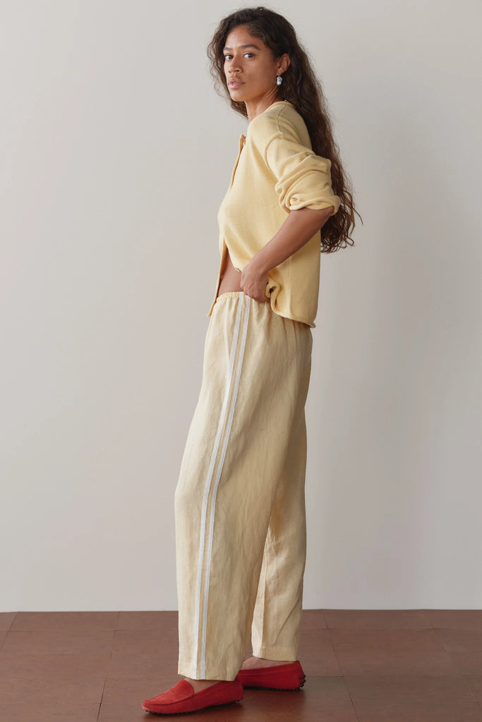 Linen Crop Stripe Pant in Butter