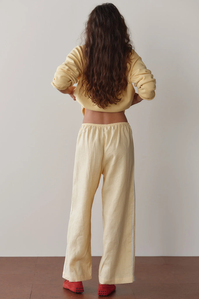 Linen Crop Stripe Pant in Butter