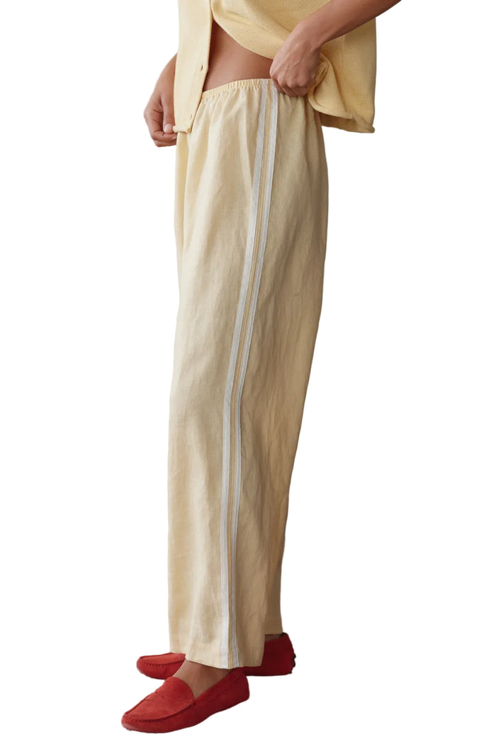 Linen Crop Stripe Pant in Butter