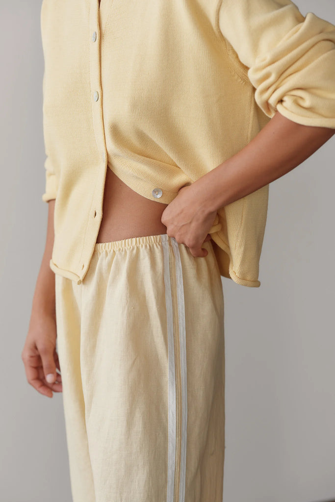 Linen Crop Stripe Pant in Butter