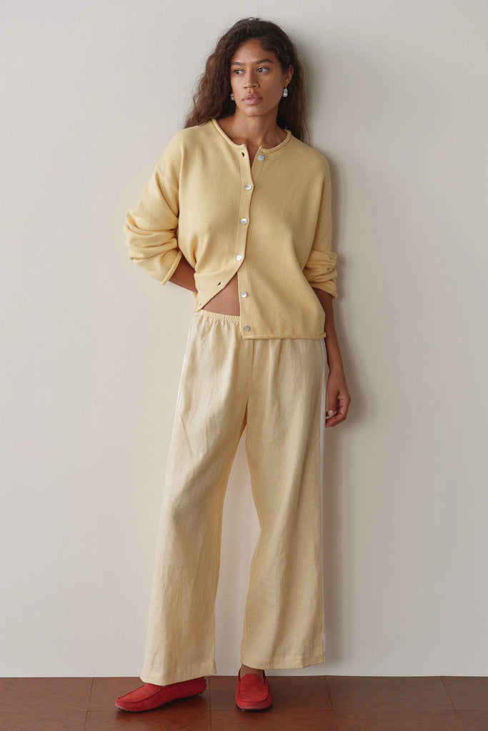 Linen Crop Stripe Pant in Butter