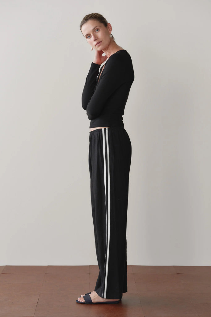 Linen Crop Stripe Pant in Jet