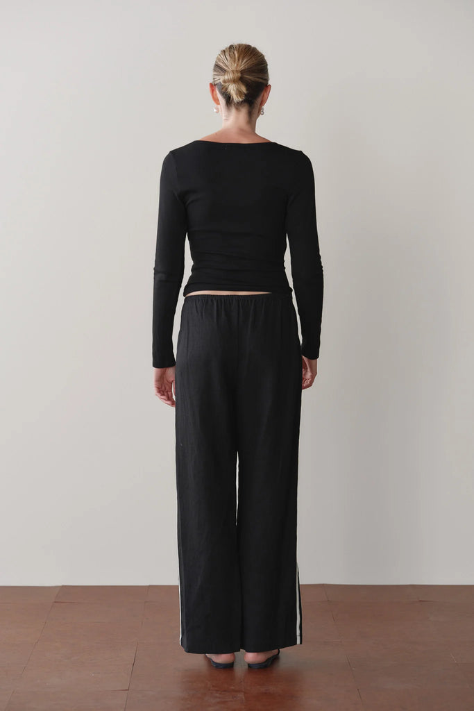 Linen Crop Stripe Pant in Jet