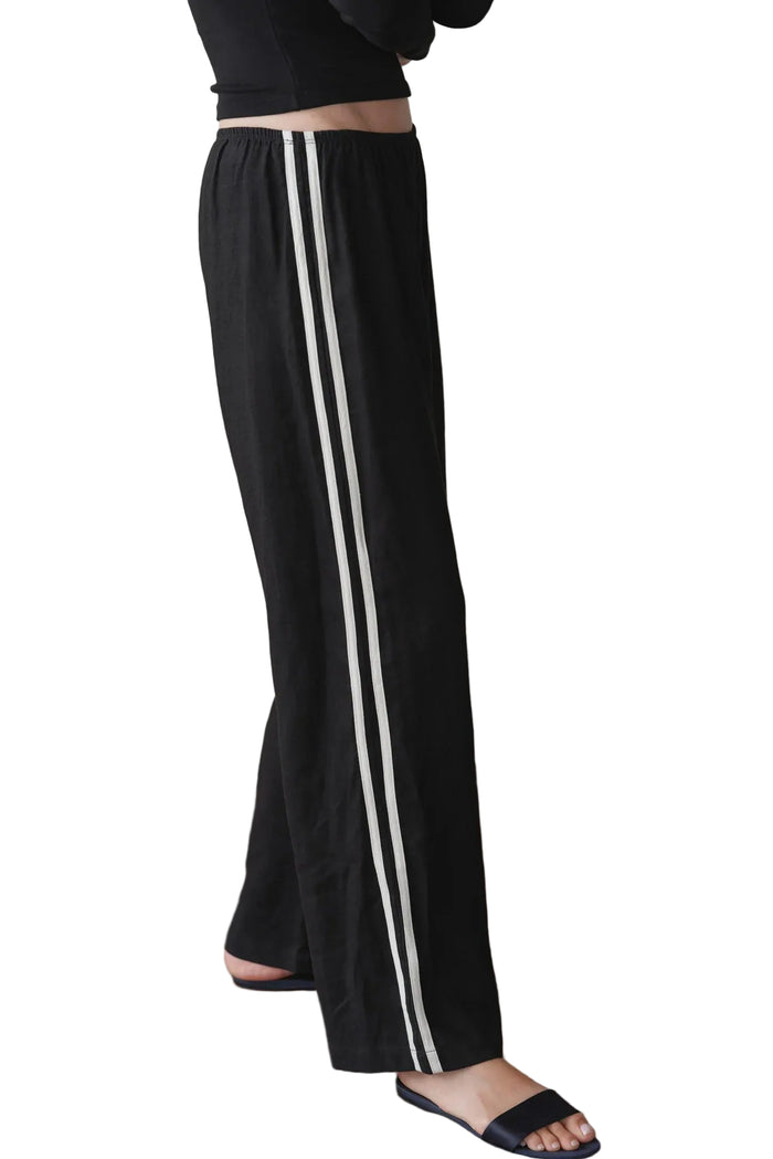 Linen Crop Stripe Pant in Jet