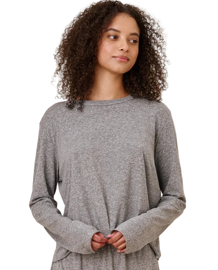 Long Sleeve Crop Tee in Heather Grey