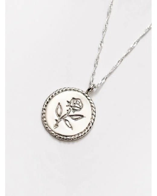 Silver Rose Coin Necklace