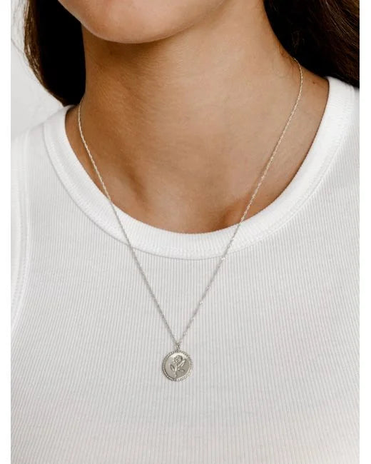 Silver Rose Coin Necklace